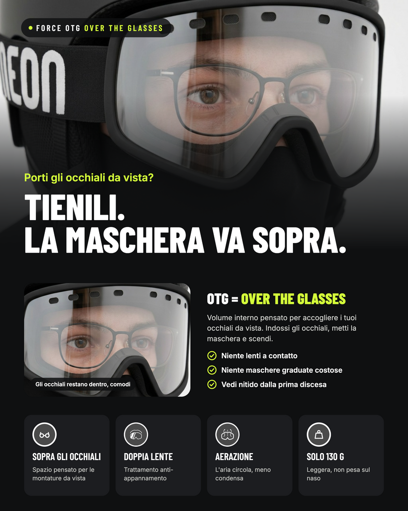 Neon Maschera da sci per occhiali da vista FORCE OTG - Blue Royal Fotocromatica Blue