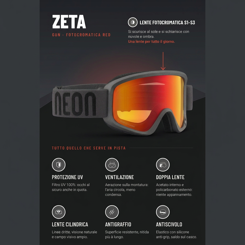 Neon Maschera Zeta - Gun Fotocromatica Specchiata Red S1-3